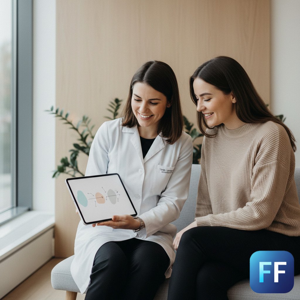 Aesthetic practitioner discussing a body contouring treatment plan with a client